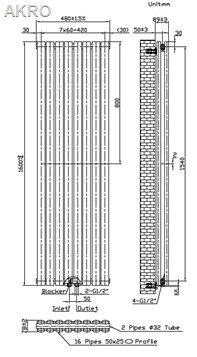 Grzejnik pionowy INVENA V10 1600x480 czarny